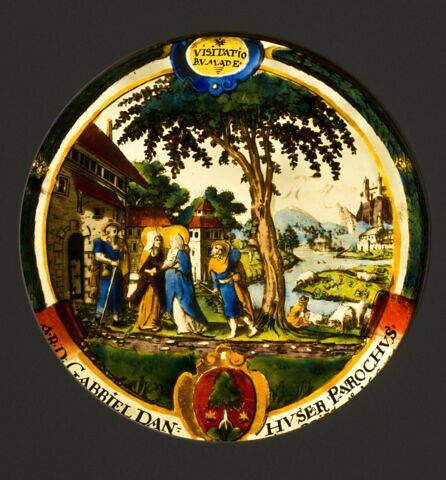 Rondel aux armes de Gabriel Tannhuser, curé de Geiss (canton de Lucerne) : La Visitation