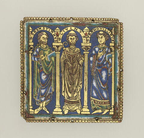 Plaque émaillée : les saints Sébastien, Liévin, Tranquillin