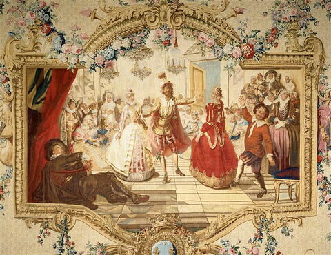 Le Bal de Barcelone, de la tenture de l'Histoire de Don Quichotte aux armes de la famille d'Argenson du  comte d'Argenson, image 9/17