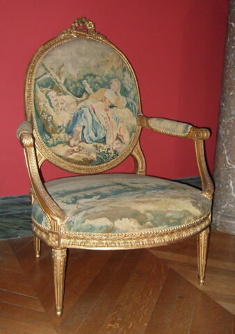 Fauteuil couvert en tapisserie de Beauvais, d'un ensemble de dix (OA 6657 à OA 6666)