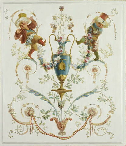 Panneau supérieur d'une porte : amphore bleue
