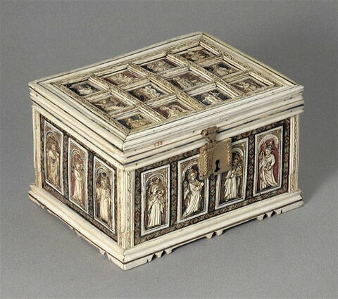 Coffret - boîte à jeux : scènes religieuses, saints, anges musiciens