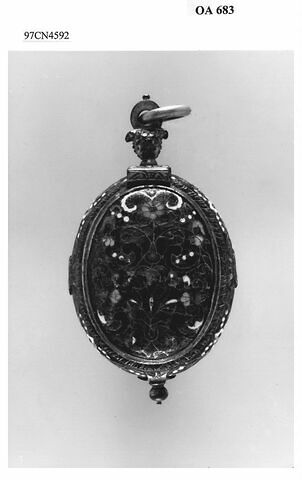 Montre ovale à plaques et côtés en émaux cloisonnés polychromes, image 3/8