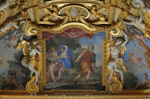Plafond : Salle des Saisons - Diane et Actéon, au dessus de la corniche, côté sud, image 5/7