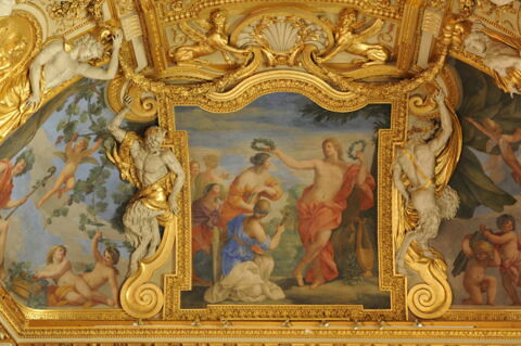 Plafond : Salle des Saisons -Apollon et les Muses,  au dessus de la corniche, côté nord,, image 6/9