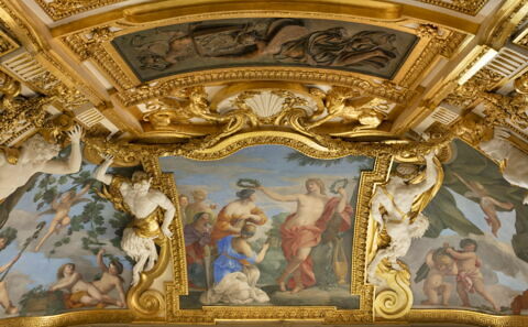 Plafond : Salle des Saisons -Apollon et les Muses,  au dessus de la corniche, côté nord,, image 2/9