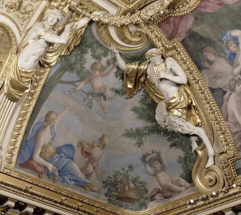 Plafond : Salle des Saisons -Le Printemps, au dessus de la corniche, angle sud-est, image 4/6