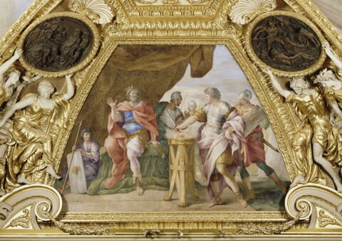 Plafond : Salle de Septime Sévère - Mucius Scaevola, au dessus de la corniche, côté sud., image 6/7