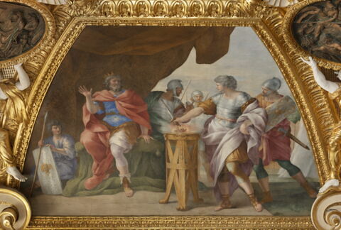 Plafond : Salle de Septime Sévère - Mucius Scaevola, au dessus de la corniche, côté sud., image 4/7