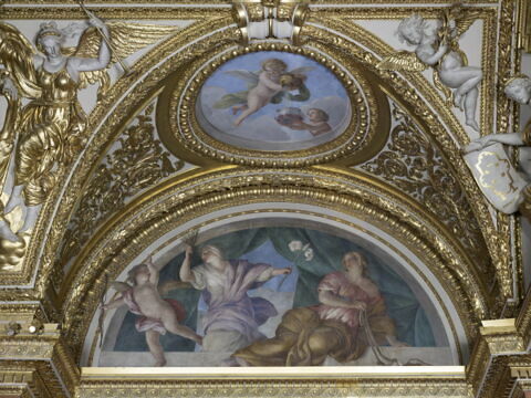 Plafond : Salle des Antonins - La Continence et la Vertu, au dessus de la corniche, côté ouest au centre., image 4/6