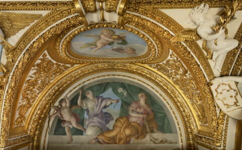 Plafond : Salle des Antonins - La Continence et la Vertu, au dessus de la corniche, côté ouest au centre., image 3/6