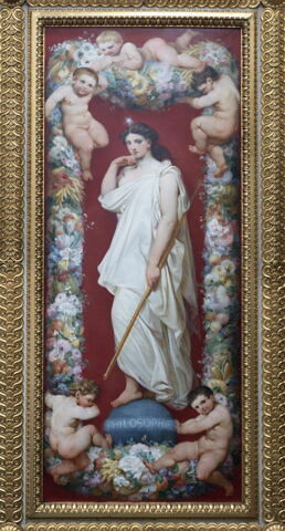 Plafond (quatre compartiments périphériques) : Deux figures allégoriques (La Vérité ; La Philosophie) et deux frises d'enfants jouant avec une guirlande de fleurs, image 2/7