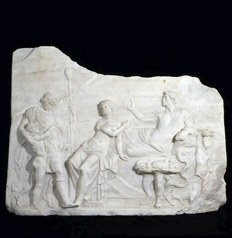 Relief, apparition de Dionysos à un banquet héroïque