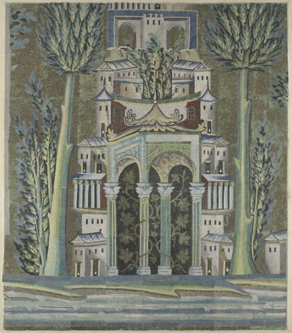 Panneau au baldaquin, relevé des mosaïques de la Grande Mosquée de Damas