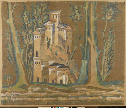 Panneau représentant des édifices et des arbres (Relevé des mosaïques de la grande mosquée de Damas), image 2/3