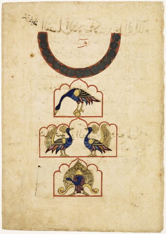 Clepsydre aux paons (page d'un "Livre de la connaissance des procédés mécaniques")
