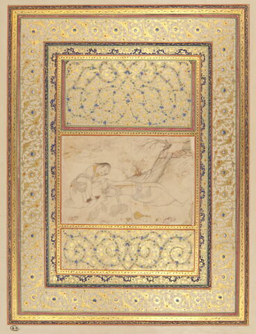 Jeune homme ivre et son compagnon ; dessin remonté dans une marge enluminée, image 3/3
