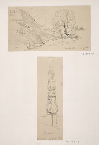 Album du "Voyage en Suisse". 1864, d'après Constant DUTILLEUX - Arbres au Grütli " 21 août 1864"
