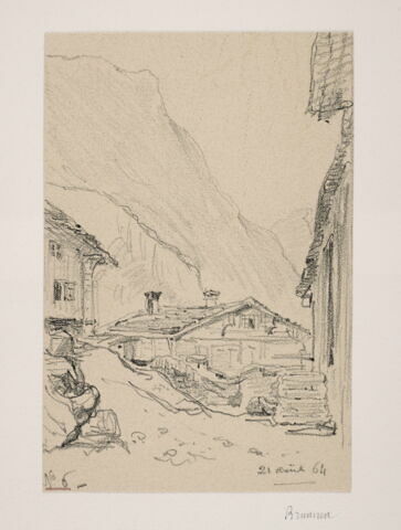 Album du "Voyage en Suisse". 1864, d'après Constant DUTILLEUX - Village de montagne. Chalets "21 Août 1864"