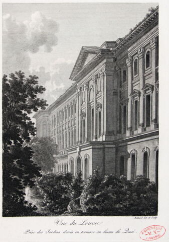 Vue du Louvre / Prise des Jardins élevés en terrasse au dessus du Quai