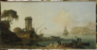 Marine ; intérieur d'un port méditerranéen avec une tour, image 1/2