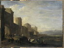 Charrette franchissant la porte d'une ville, aux murs baignés par une rivière, image 3/4