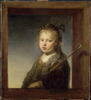 Petite fille en bergère, dans l'encadrement d'une baie, image 2/3