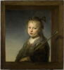 Petite fille en bergère, dans l'encadrement d'une baie, image 1/3