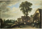 Paysage villageois avec cour de ferme, légumes et fruits, image 1/3