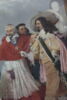 Plafond (compartiment central) : Poussin arrivant de Rome d'où il avait été rappelé par ordre de Louis XIII, est présenté par le cardinal de Richelieu au roi qui le nomme son premier peintre (en 1640)., image 4/8