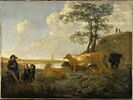 Paysage près de la ville de Rhenen : vaches au pâturage et berger jouant de la flûte, image 1/5