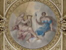 Plafond : Salle des Saisons - au centre de la voûte, composition circulaire: Apollon et Diane. A la voûte au dessus de la corniche, du sud vers le nord : Le Printems, image 7/8