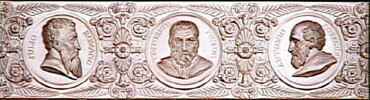 Décors de panneaux de boiserie en grisaille représentant quatorze médaillons d'hommes célèbres de la Renaissance, image 2/7