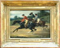 Course de chevaux montés, allant à gauche au galop, image 3/4