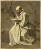 Moine blanc, assis, lisant., image 1/4