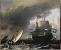 Vaisseaux hollandais sur une mer agitée, image 1/3