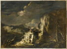 Paysage rocheux avec un chasseur et des guerriers, image 1/3