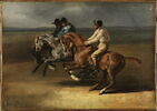 Course de Chevaux montés allant à gauche, au moment du départ., image 1/4