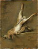 Lièvre mort avec poire à poudre et gibecière., image 1/5