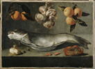 Nature morte au poisson avec crabe, crevettes, oignons et oranges, image 3/3