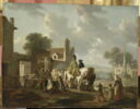 Villageois et cavaliers regardant la pantomime., image 1/2
