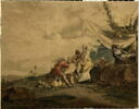 Tableau en tapisserie : La tente du vivandier, sujet tiré de la tenture des convois militaires, image 1/2