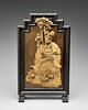 Tableau en bois en haut relief : cavaliers dans un paysage montagneux et boisé, image 1/3