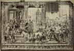Le mois de février ou Le signe des poissons ou Scène allégorique : L'assemblée au palais du roi Modus et de la reine Raccio foulant aux pieds l'oisiveté et la gourmandise (?), de la tenture dite des Chasses de Maximilien, image 2/2