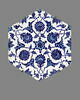 Carreau hexagonal à réseaux étoilés ponctués de rumi et de fleurs épanouies, image 1/2
