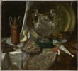 Nature morte aux objets d’art du Louvre et du musée des Souverains : cristal de roche, agate de Benvenuto, marotte, livre d’heures de Marie Stuart, dizain de Louis XVI, éventail de Marie-Antoinette., image 1/2