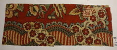 Fragment à fond rouge, décor de grosses fleurs et de fruits, image 1/5